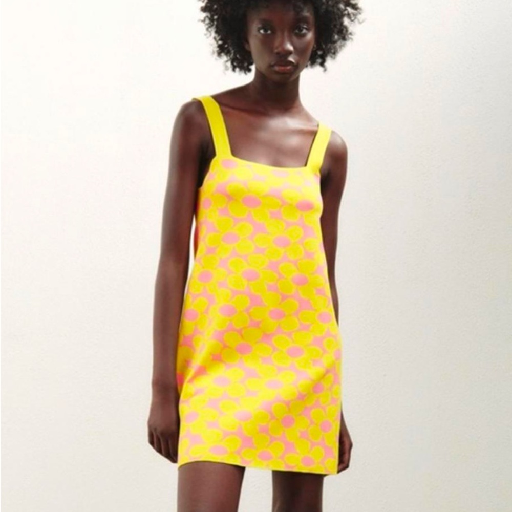Zara Mini Dress size M Colorful Flower Print Knit Aline Tank Dress
